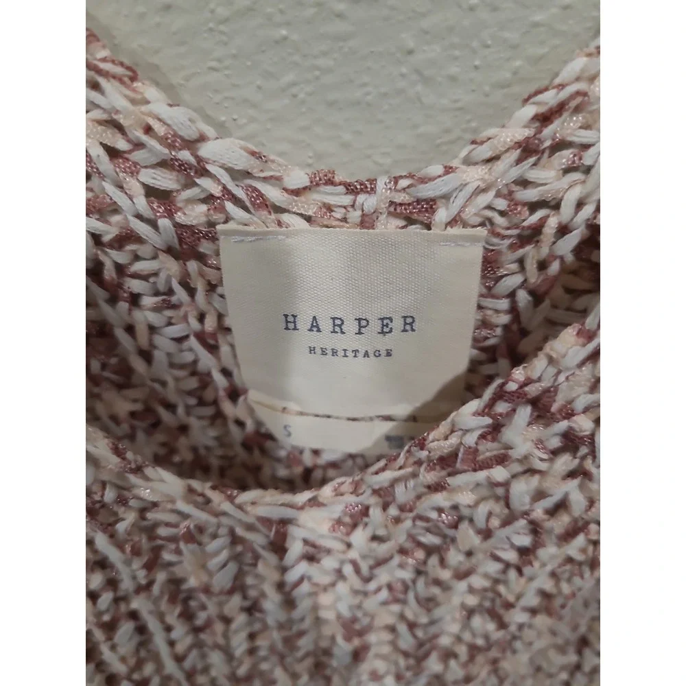 Harper Heritage Women's SZ S chunky ribbed Knit Tank Top cream tan deep V boho